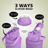 3 in 1 motivational time maker water drinking bottle with handle straw,leak proof sipper bottle for gym office school sport travel (multi color)