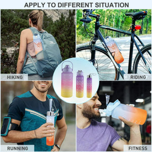 3 in 1 motivational time maker water drinking bottle with handle straw,leak proof sipper bottle for gym office school sport travel (multi color)
