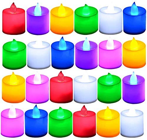 Flameless LED Tea Light Candles for Diwali, Christmas, Festival Home, Garden Decorations (24, Multicolor)