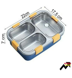 Leak Proof 3 Compartment Stainless Steel Lunch Boxes with Removable Inner Plate Reusable Microwave Freezer Safe Food Containers for Adults and Kids (Multicolor)