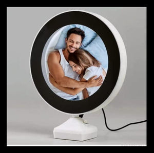 Magic Mirror Cum Photo Round Shape Tabletop Frame with LED Light (White)