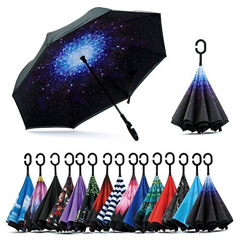 C-Shaped Handle Anti UV Protection Waterproof-Windproof Car Rain Outdoor Use Umbrella (Random Colors) for Men-Women