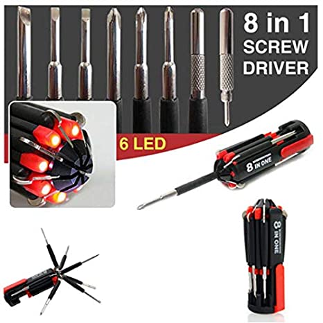 8 in 1 Aluminum Screwdriver Tool Kit with 6 LED Light