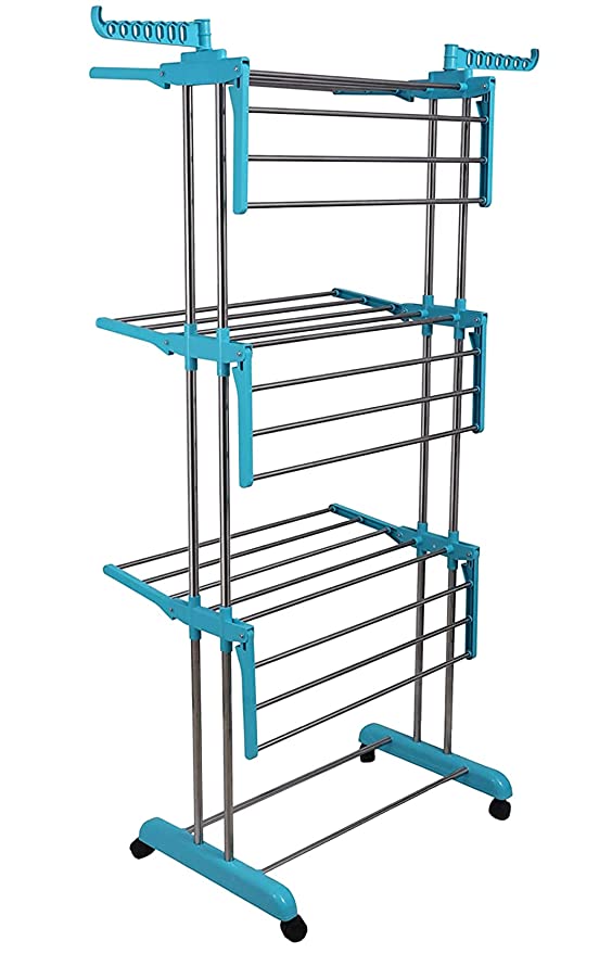 Premium Heavy Duty Stainless Steel Foldable Cloth Drying Stand/Clothes Dryer Stands/Laundry Racks with Wheels for Indoor/Outdoor/Balcony