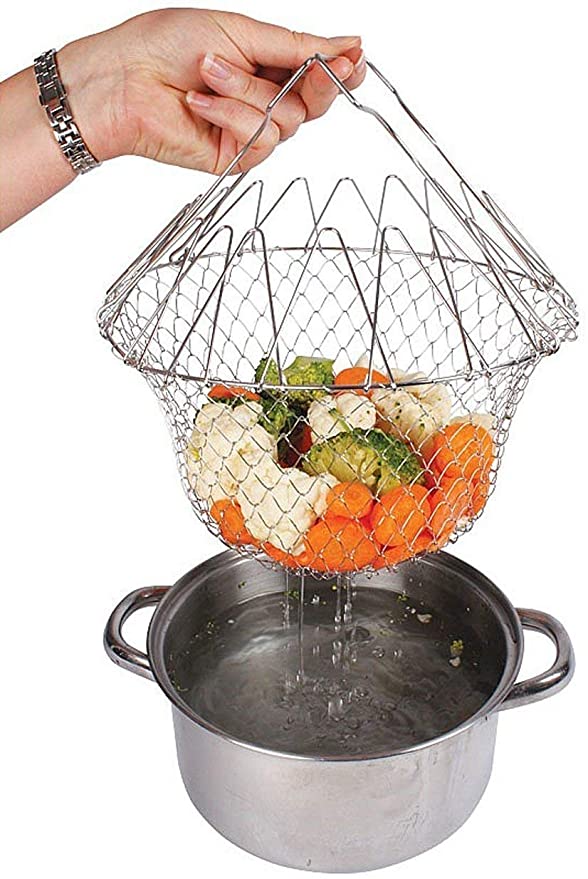 Chef Basket Solid Steel 12 in 1 Chef Cooking Net Basket for Deep Fry, Boiling, Steam