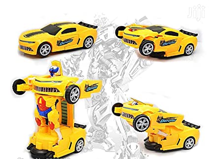 Robot Car Toy with 3D Lights and Music Transform Car Toy, Battery Operated (Yellow)