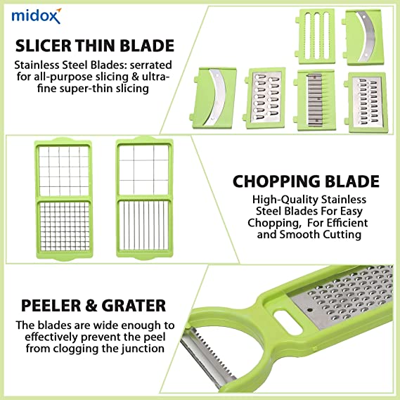 13 in 1 Multipurpose Vegetable and Fruit Chopper, Dicer Cutter Grater Slicer for Kitchen with High Grade Quality, Green
